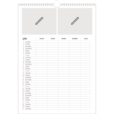 A3 Familieplanners — Ontwerp je eigen product - 5-persoons gezin [Januari]